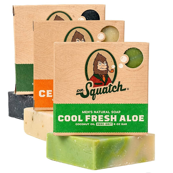 Dr. Squatch Men's Soap Variety Pack – Manly Scent Bar Soaps: Pine Tar, Cedar Citrus, Cool Fresh Aloe – Handmade with Organic Oils in USA (3 Bars) - SportsnToys