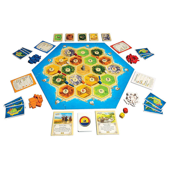 Catan 5th Edition Board Game with Catan 5-6 Player Extension Bundle | Includes Convenient Drawstring Storage Bag with Game Players Logo Printed - SportsnToys